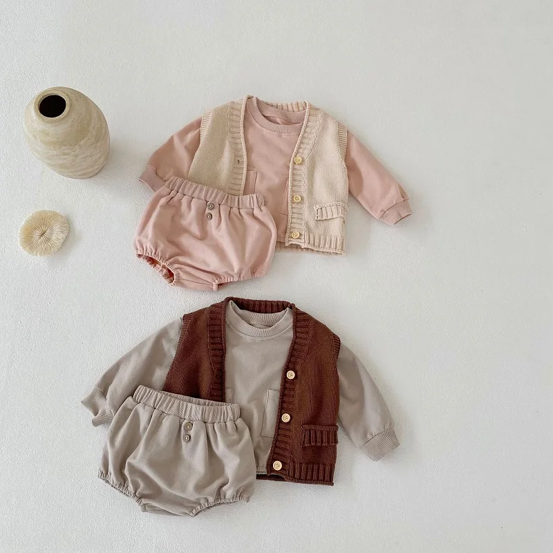 baby shirt clothing set 0-3 year old baby clothes autumn boys and girls striped long-sleeved pullover + shorts baby simple long-sleeved trousers suit Baby Clothing Set medium