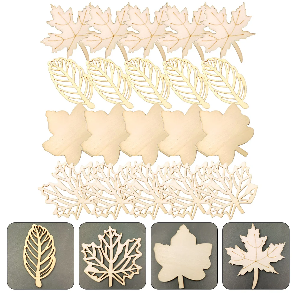 

80 Pcs Hollow Leaf Wood Chips Childrens Toys Unfinished Wooden Cutouts Decorate
