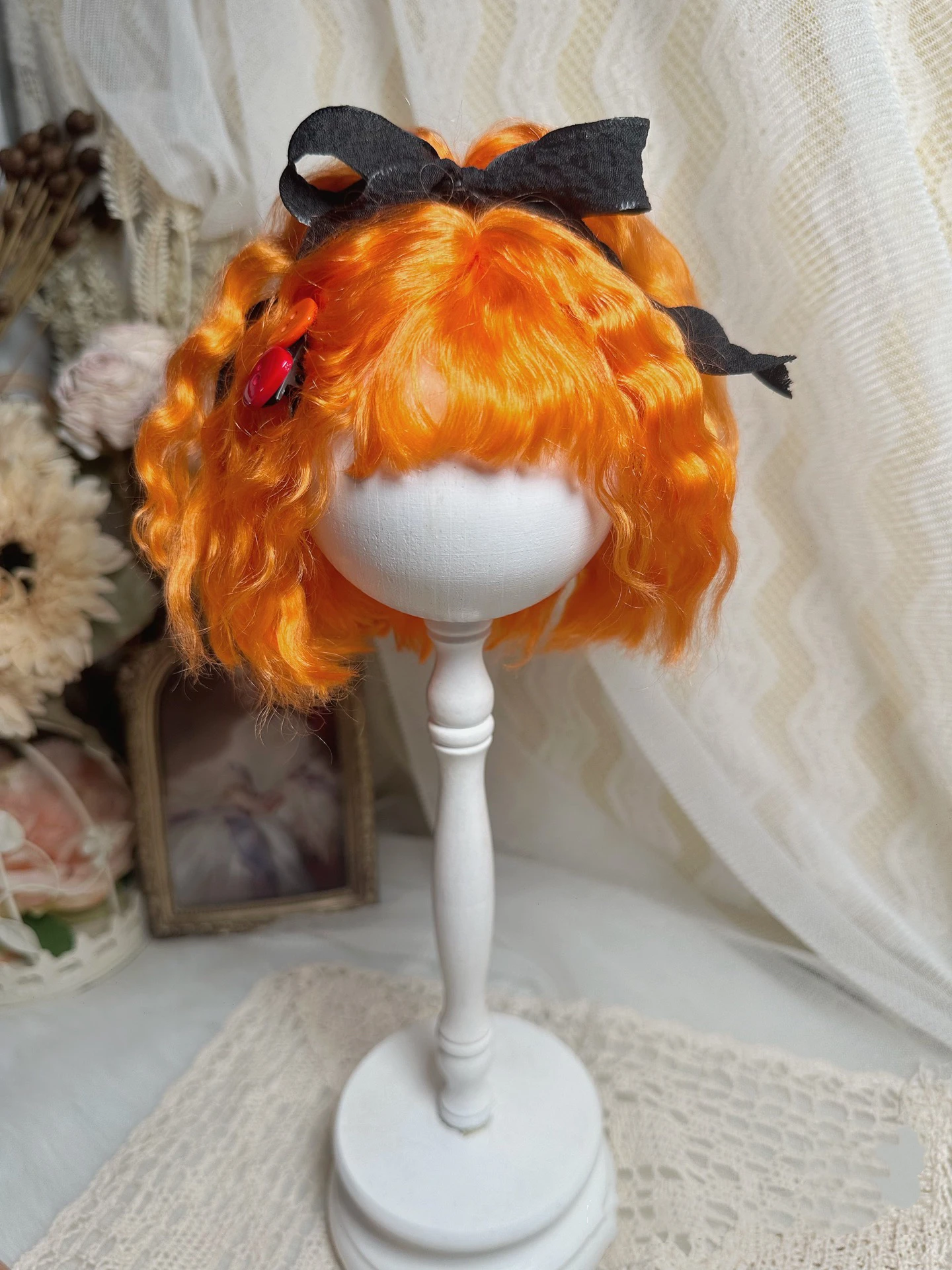 Фото Кукольные парики Dula для Blythe Qbaby, натуральные мохеровые маленькие рулоны, золотисто-оранжевые жесткие швы для головы 9-10 дюймов №3