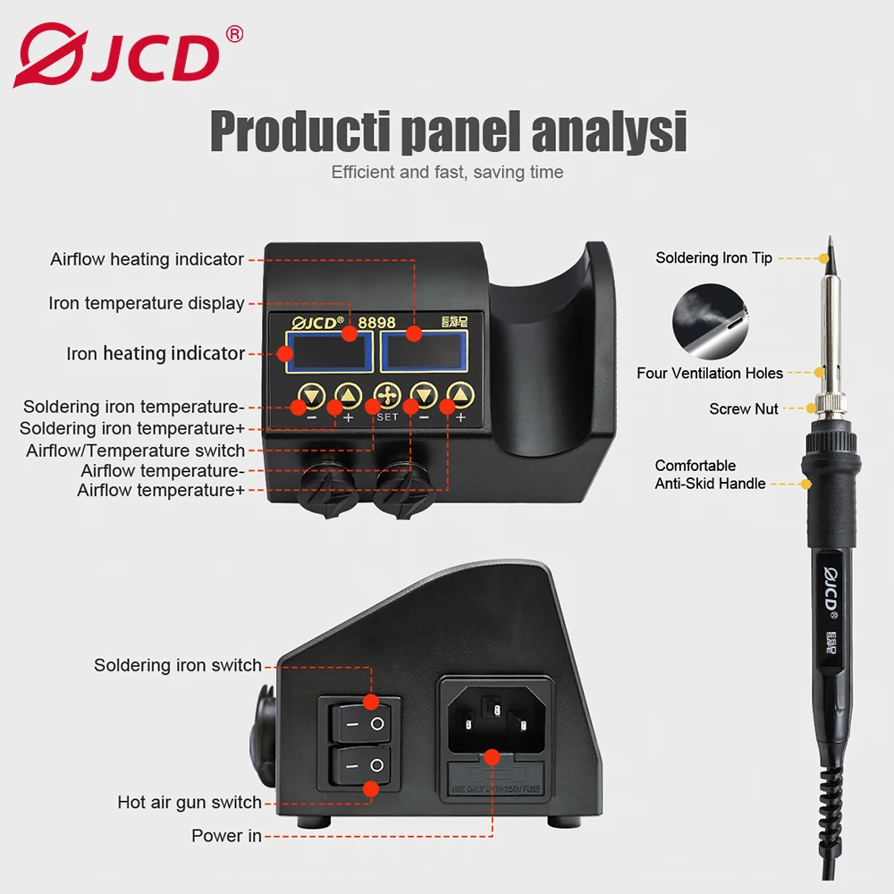 2 in 1 750W Soldering Station soldering station soldering tool LCD Digital display Rework Welding Station for cell-phone BGA SMD IC Repair Solder tools 8898