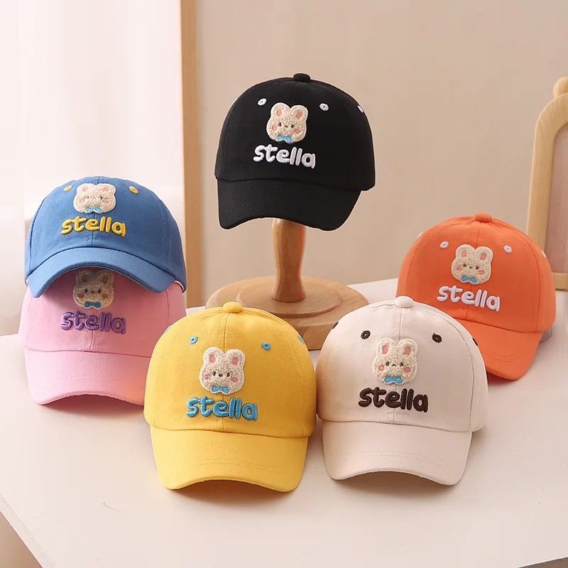 Cute Baby Peaked Caps Cartoon Rabbit Stella Letter Kids Boy Baseball Cap Adjustable Children Sun Protection Hat Summer Spring summer outdoor baby baseball cap riding mountaineering travel sunscreen sunshade neck protection cape cap children s peaked hat