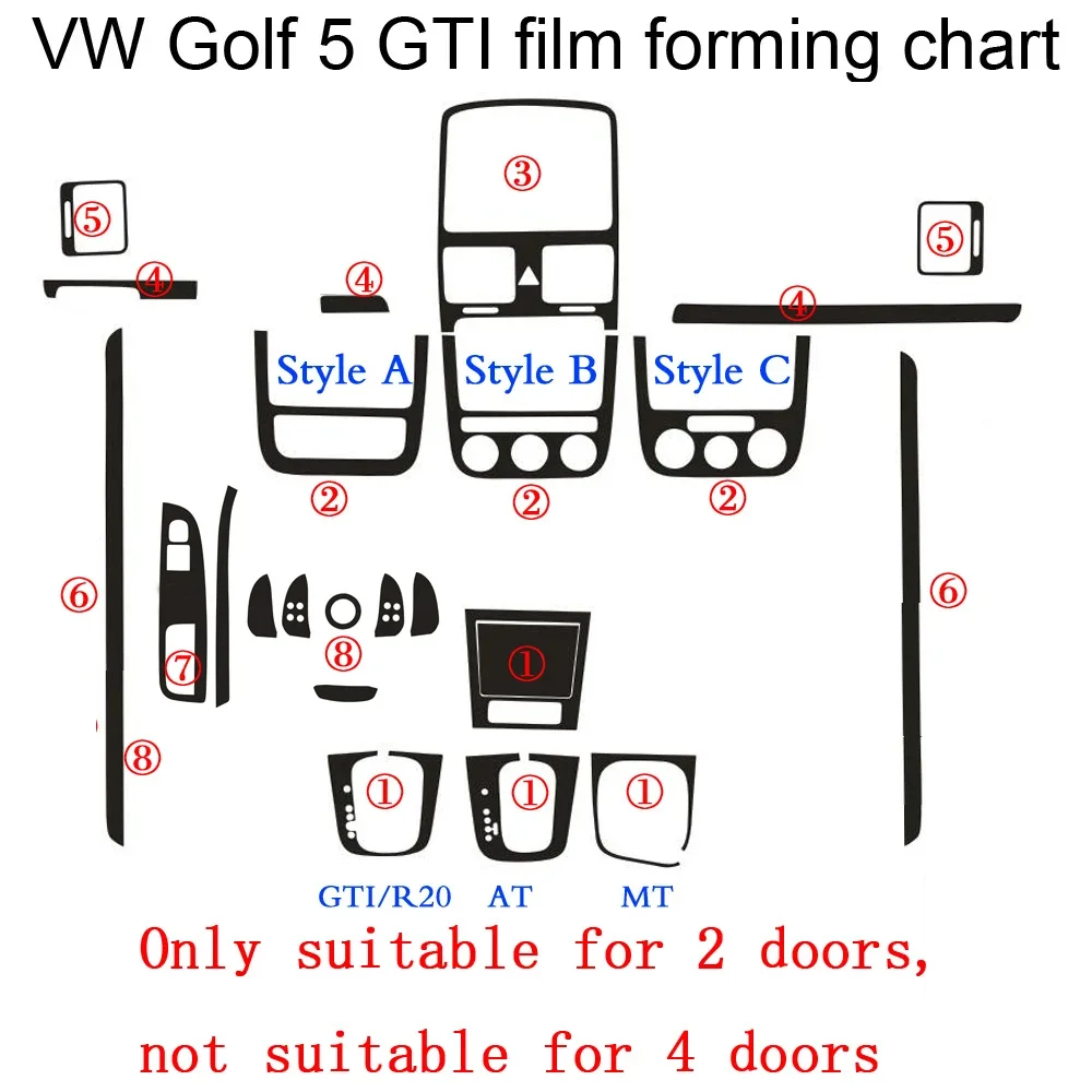 For VW Golf 5 GTI MK5 2 doors Interior Central Control Panel Door Handle  Carbon Fiber Stickers Decals Car styling Accessorie - AliExpress