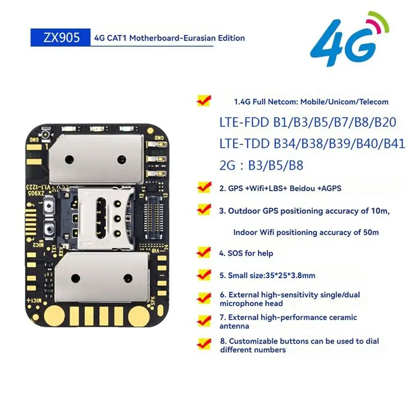 ABKQ-2X ZX905 미니 GPS 트래커 4G 칩 모듈 LTE CAT-1 추적 PCBA GPS 모듈 보드 분실 방지 GPS 트랙 모니터 (차량용)