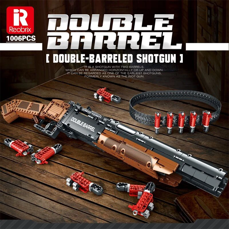 

Reobrix 1006PCS Double Barrel Toy Block Gun Building Handgun Brick Pistol Military Ww2 Weapon Blocks Shooting Bricks Child Toys