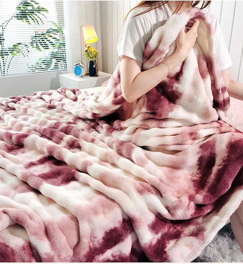 Double-Sided Bubble Fleece Blanket - Gradual Color Change Sofa  Nap Blanket