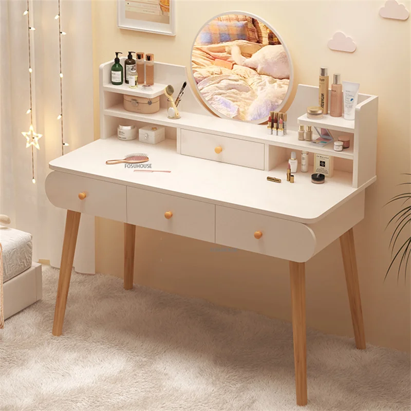 Tocador de maquillaje con espejo y taburete, mueble moderno para  dormitorio, mesa de tocador, organizador de joyas, cofre de cajones -  AliExpress