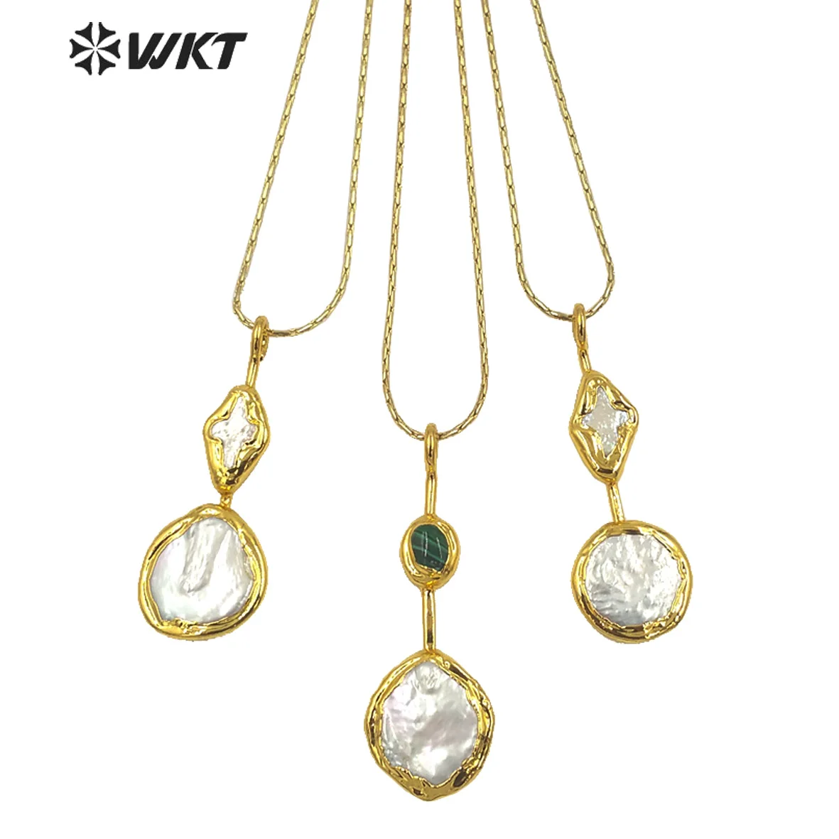 

WT-JN261 WKT Newest Design 18K Real Gold Plated Resist Tarnishable Natural Freshwater Pearl Pendant Necklace With 18 inch Chain