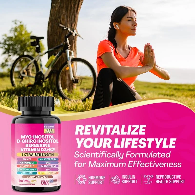90 Capsules Myo Inositol Supplement 750mg, Berberine 500mg, D-Chiro Inositol 50mg, Folate 400mcg, Ashwagandha 100mg