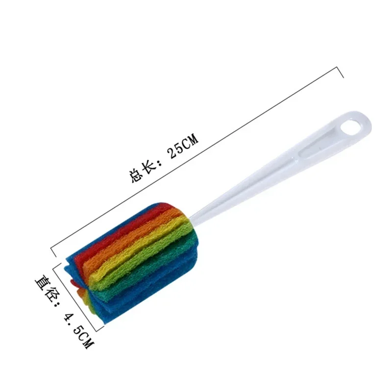 Newborn Baby Rainbow Sponge Brush Water Bottle Cup Mug Glass Washing Sponge Cleaning Scrubber with Handle Cleaning Utensils