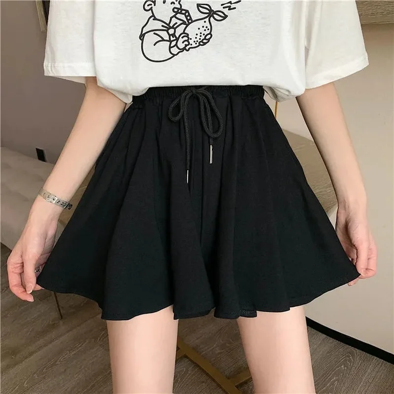 Summer New Sugihara Casual Cotton High Waist Wide Leg A-line Shorts Women's Sports Gym Home Sleeping Pants Skirt