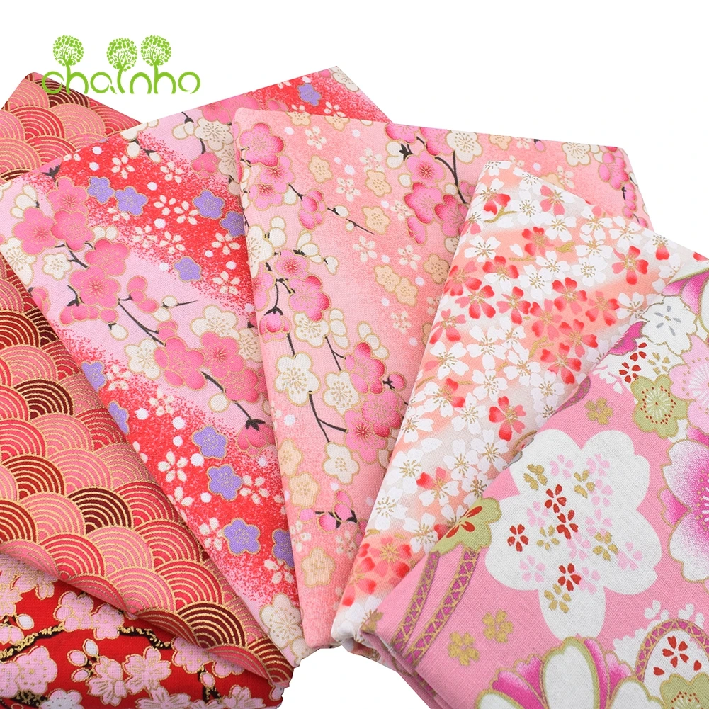 Chainho,Printed Plain Weave Cotton Fabric,DIY Quilting Sewing Material,Patchwork Cloth,Pink Floral Series Textile,20x25cm,15CD32