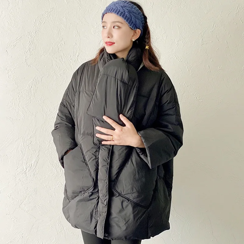 2023 new down jacket autumn and winter fashion scarf down coat fat MM loose increase Pinghu white duck down jacket for women