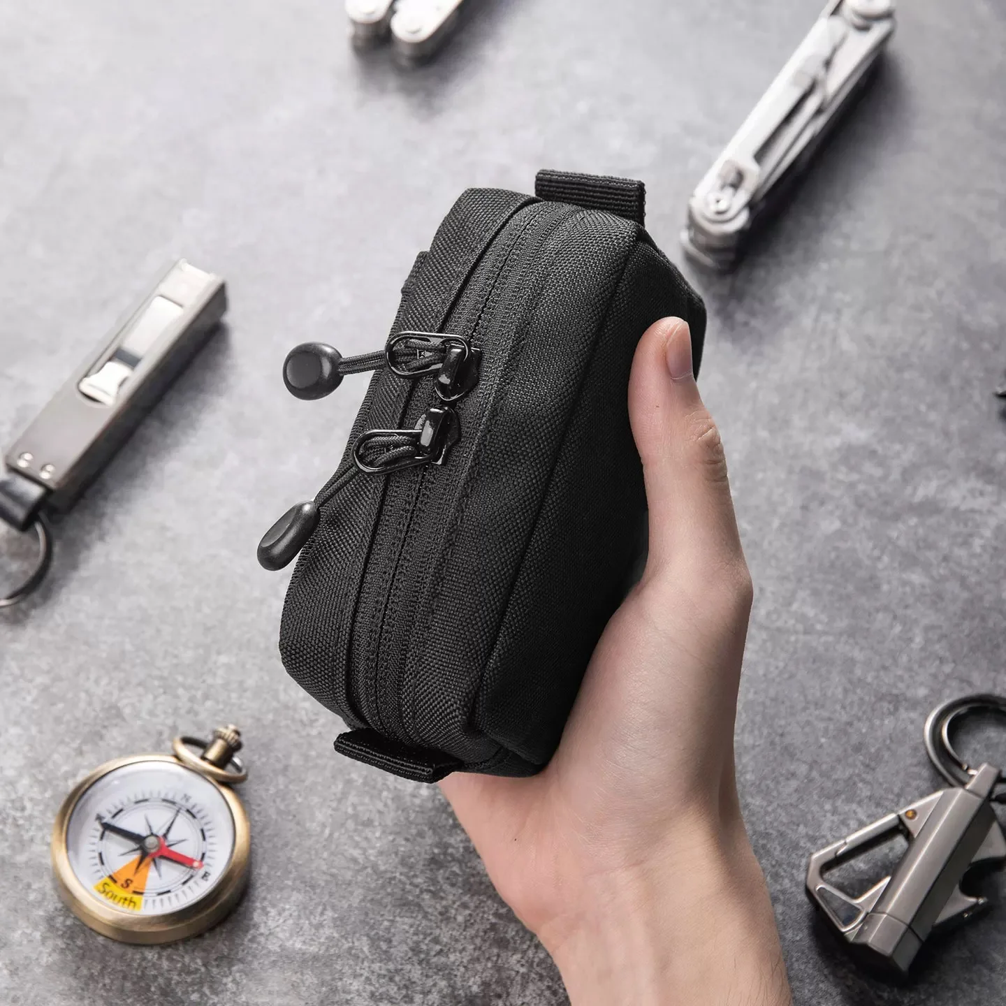 Custodia Tattica MOLLE Da Esterno, Mini Portafoglio Portatile In Nylon Con Moschettone, Per Chiavi E Carte, Nero