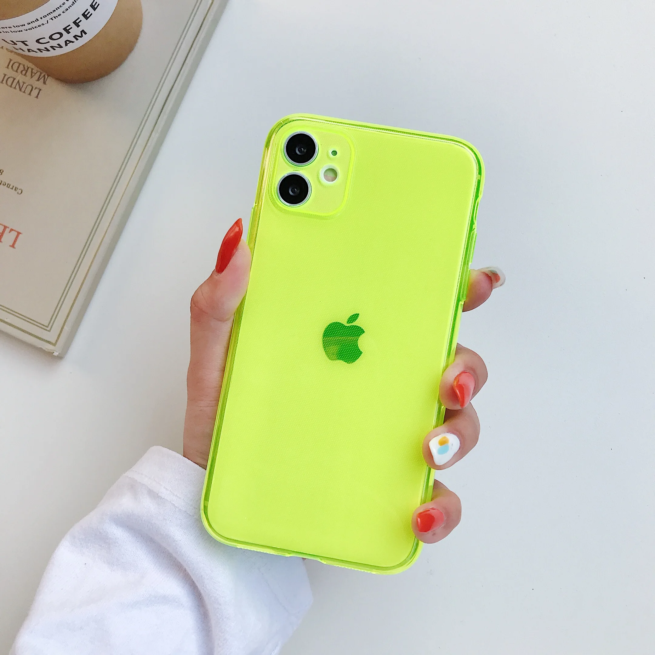 Vibrant Neon Fluorescent Soft TPU Phone Case with Clear Transparent Design