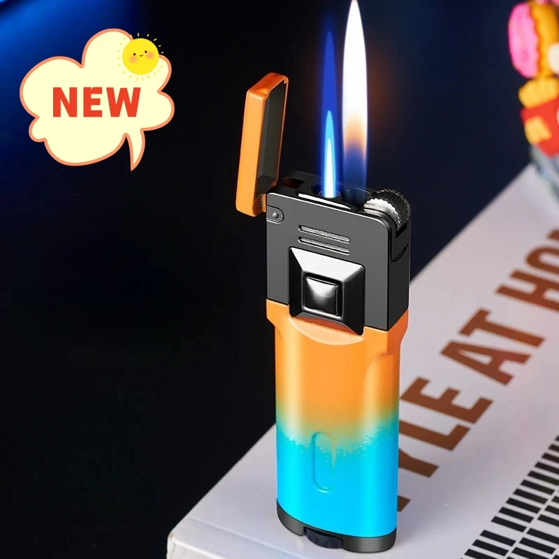 

Double Fire Grinding Wheel Inflatable Lighter Open Flame Conversion Straight Flush Blue Flame Metal Cigarette Lighter Men's Gift