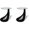 2 piece set Round Coffee table with glass top - Modern and small, black coffee table (diameter 16.5 inches) 2