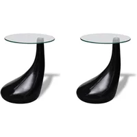 2 piece set Round Coffee table with glass top - Modern and small, black coffee table (diameter 16.5 inches) 2