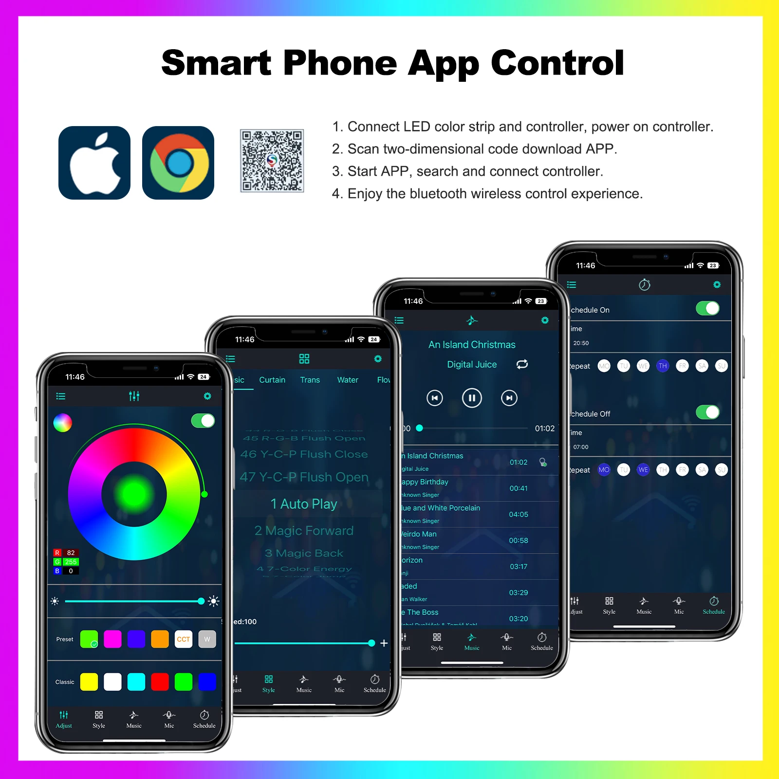 Description Picture 6 of item12V 24V RGB Neon LED Strip Light Smart WiFi Bluetooth APP Control WS2811 Color Changing Tape 6X12MM Waterproof Neon Rope Lights