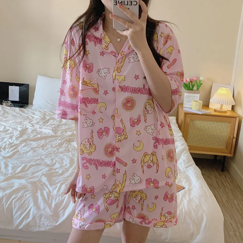 

Милые Аниме пижамы с изображением Сейлор Мун шорты с коротким рукавом Свободные удобные для отдыха милые для девочек подарок на день рождения для детей