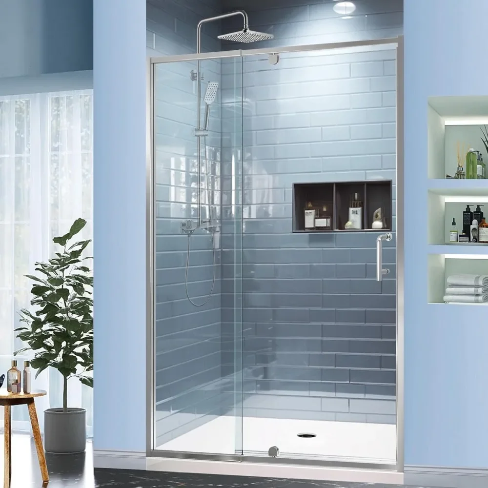 Shower Doors,44-48" W X 71" H, Piovt Swing Glass Shower Door with 1/4" (6mm) Clear SGCC Tempered Glass, Shower Door 2