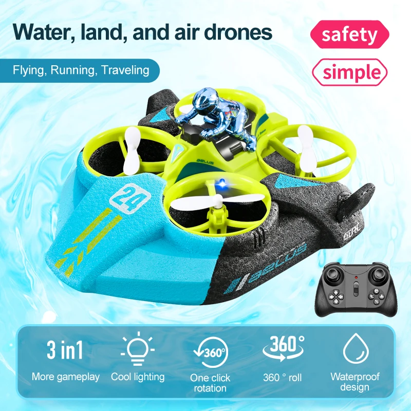 4DRC Mini RC Drone Altitude Hold Headless Mode 3 in 1 Sea Land Air Flight 2.4G Remote Control Quadcopter Boat RC Helicopter Toys 6