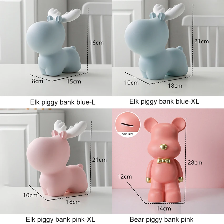 Animal Statue For Living Room Piggy Bank Sculptures Home Decor Modern Resin Decorative Decoration Table Desk Cute Blue Elk Bear 5