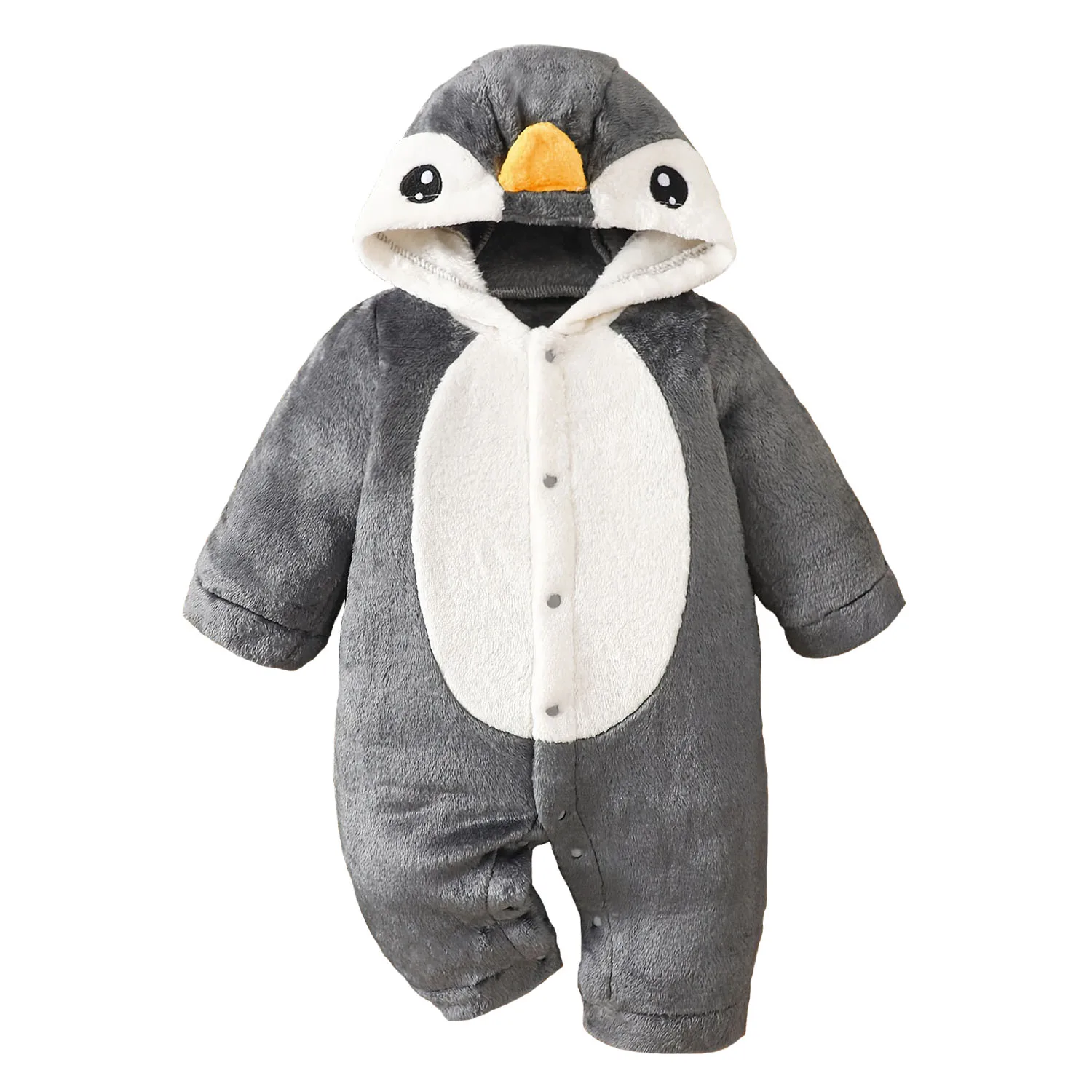 IURNXB Baby Penguin Plush Snowsuit Newborn Long Sleeve Cartoon Footed Romper Outfit Infant Onesie Homewear Costume 1-18M