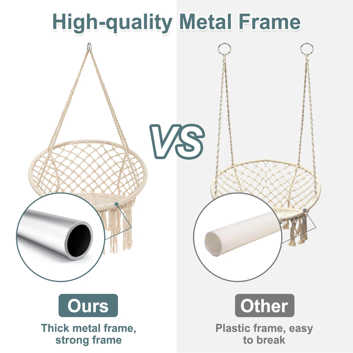 150KG Hammock Hanging Swing Chair Durable Knitted Macrame Swing Chair with Tassels Max 330 Lbs 2 Ways to Hang for Bedroom Garden 4
