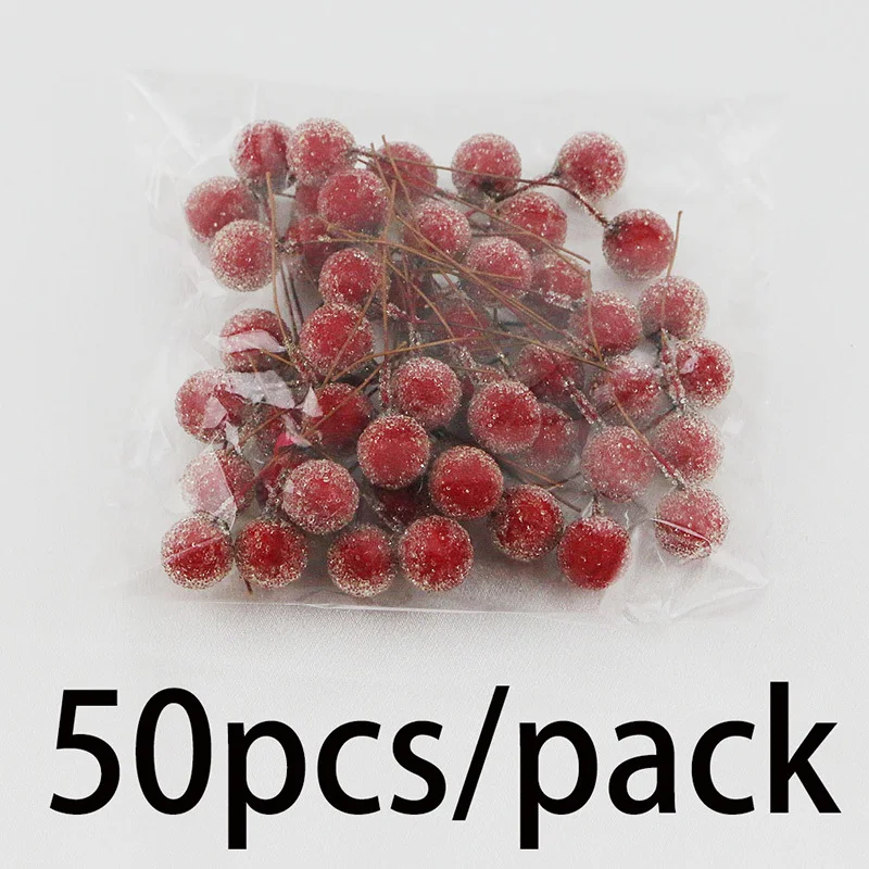 (50Pcs/pack)6cm Christmas Tree Crystal Berry Single Artificial Fruit Decoration Christmas Accessories Party DIY Christmas Gift
