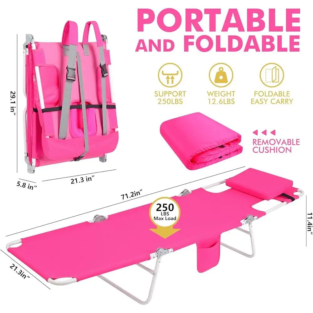 3 in 1 Portable Women Lounge Chair with Face Hole Cushion Adjustable Backpack Beach Chair Tanning Sunbathing Outdoor Relaxation 3