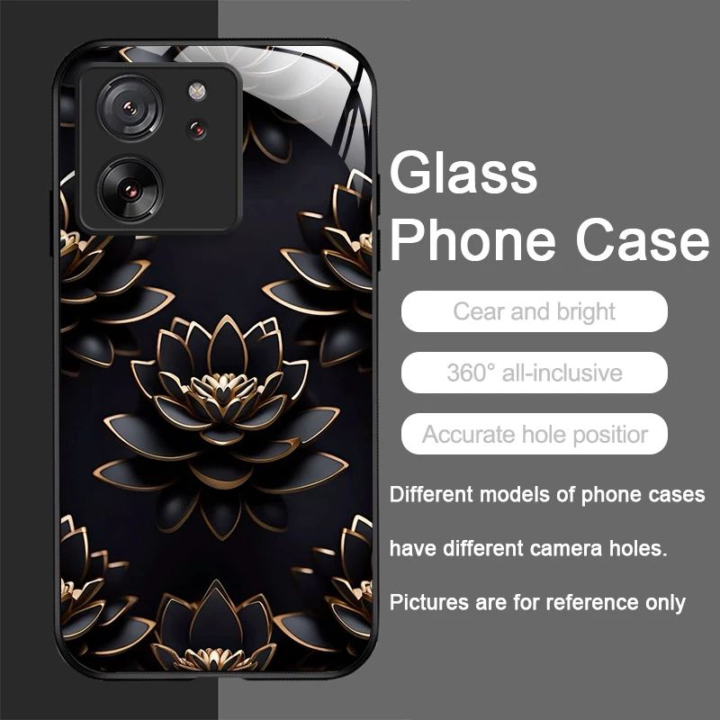 Artistic Lotus Flower Pattern Tempered Glass Phone Case