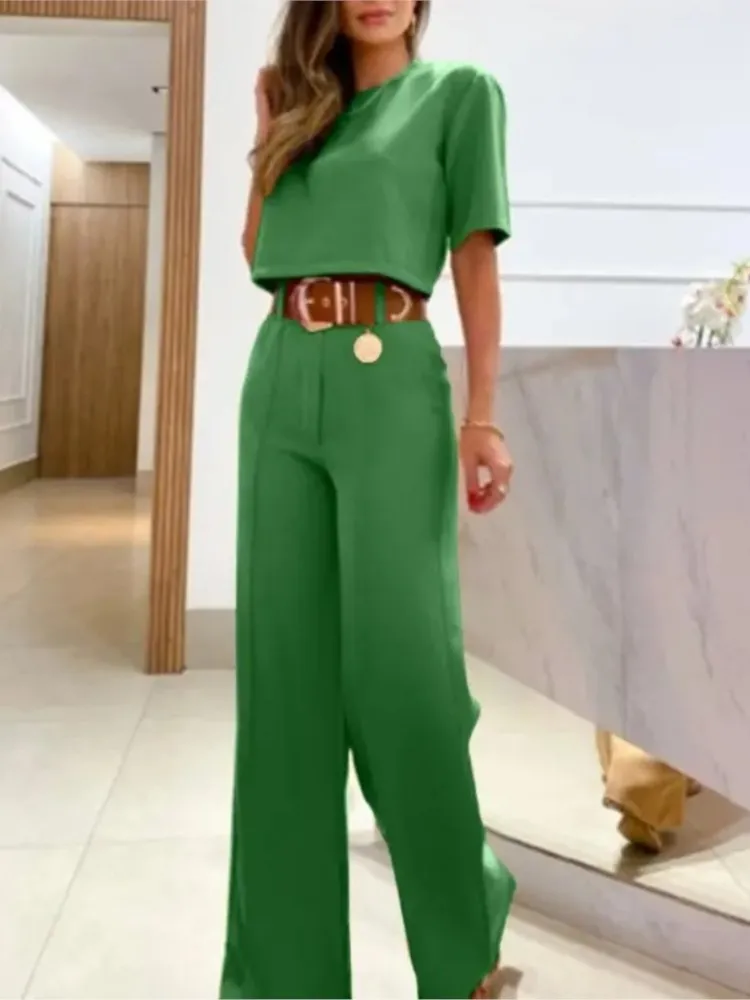2023 Summer 2 Piece Sets Women Casual Crop Top T Shirt Outfit Long Pant Sets Tracksuit Two Piece Set  Korean Fashion Clothing
