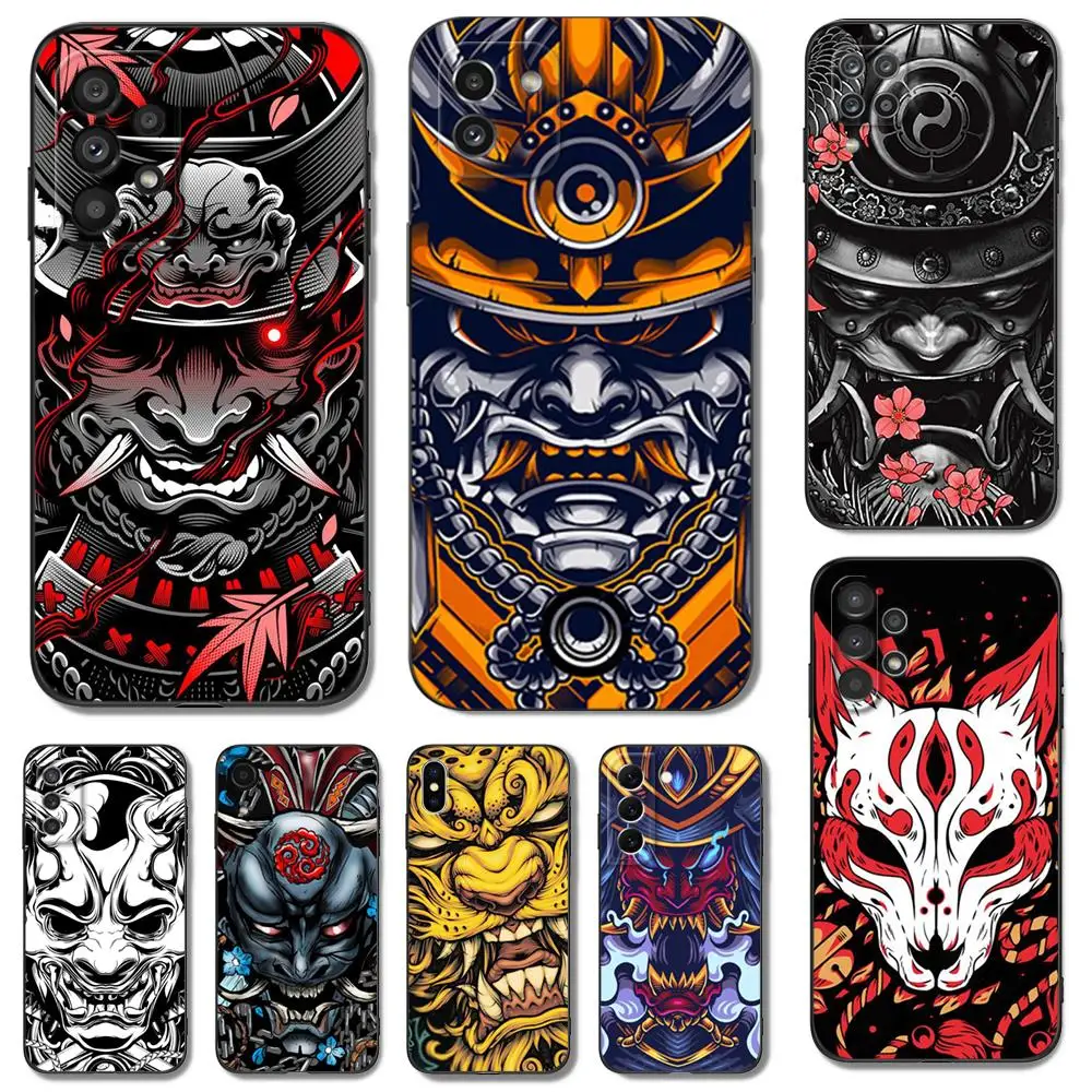 Black Tpu Case For Samsung Galaxy S22 S20 S21 Fe Plus Ultra+S10 E Lite Back Cover Japanese Samuraies Ghost Mask