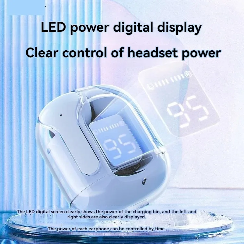 Original T2 Wireless Bluetooth Earphone Transparent HIFI Power Digital Display Stereo Sound Earphones For Xiaomi iPhone Samsung