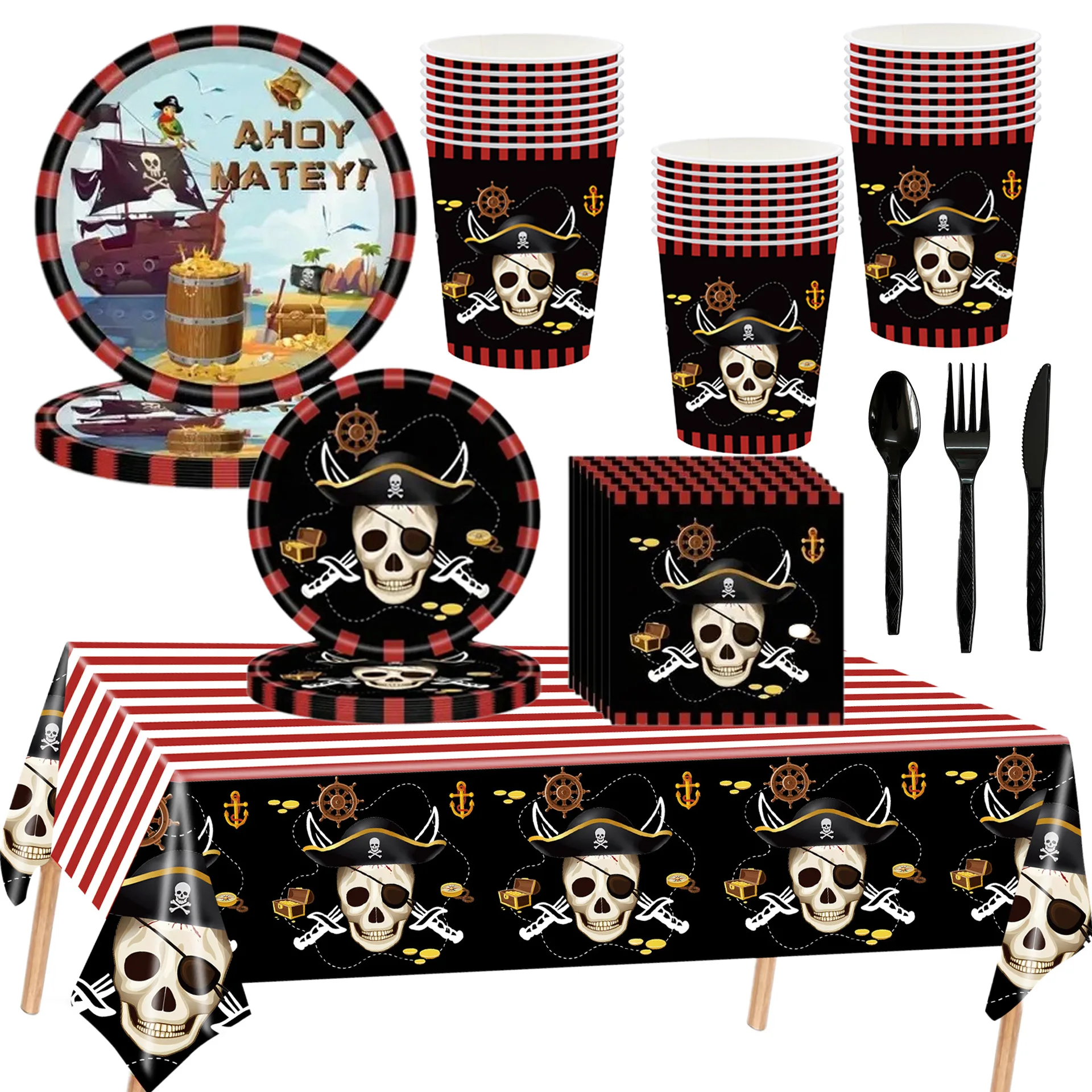 

Pirate Ship Nautical Theme Birthday Party Tableware TableclothPirate Dinnerware Adult Kids Table Halloween Decor