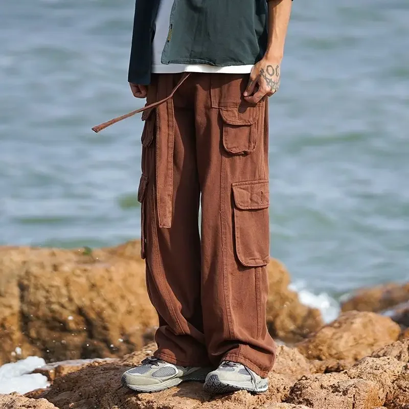 Pantalones de primavera y verano para hombre, pantalones cargo rectos holgados de algodón estilo coreano, estilo emo, estilo informal, ropa técnica holgada
