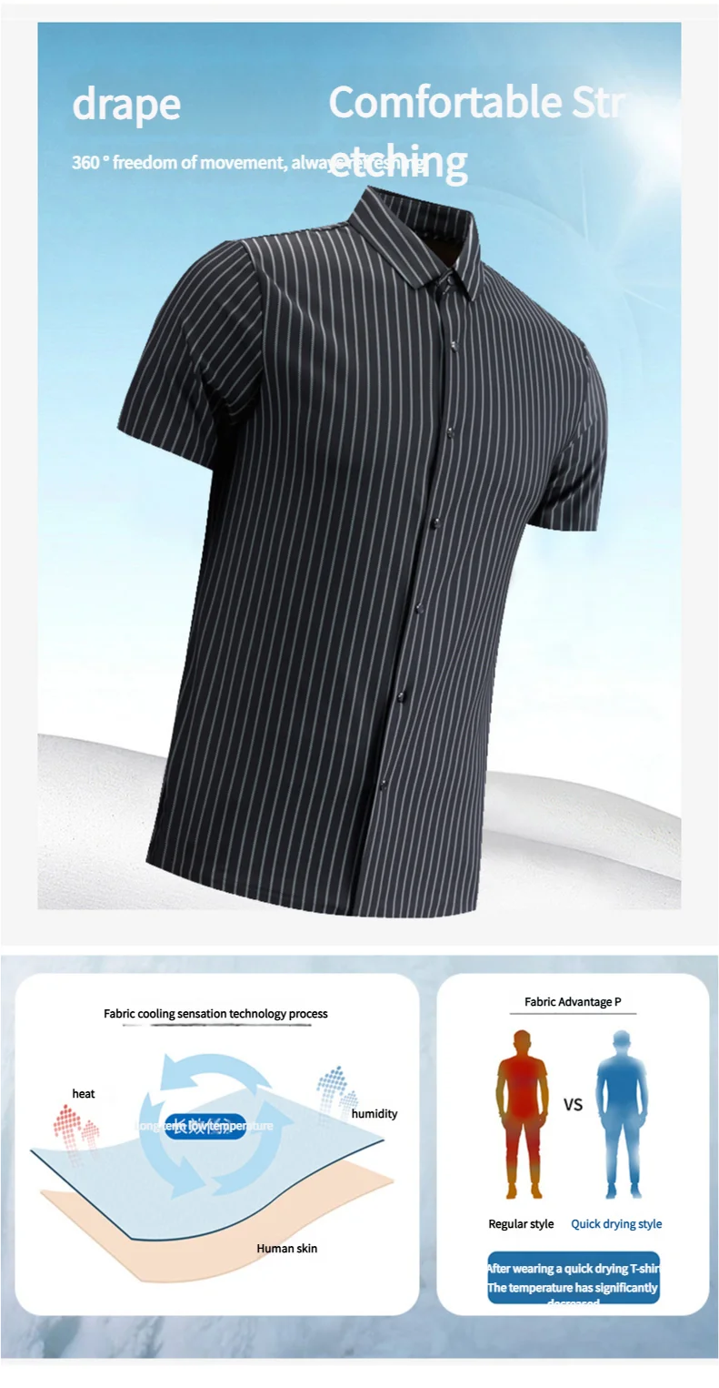 Summer striped short-sleeved t-shirt half-sleeved tops T-shirt in half open collar men's ice silk without trace polo shirt 14 Sb2459ccf04b848508fcd2a9d1f6502e38