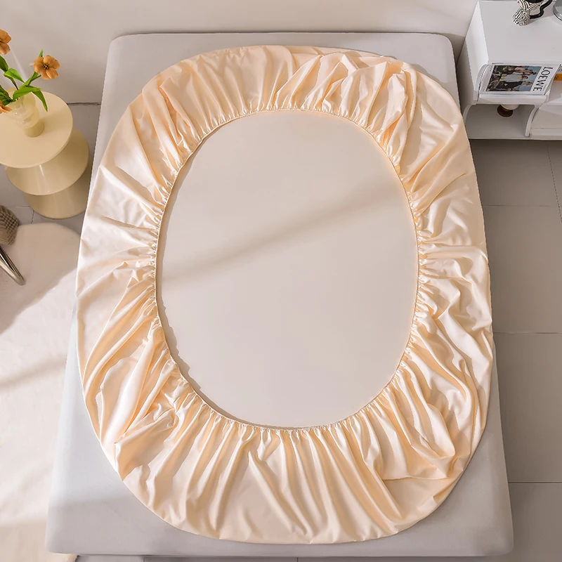 Rayon Satin Waterproof Fitted Sheet Silky Solid Color Bed Sheet Elastic Band Sheets Smooth Bedsheet Mattress Cover