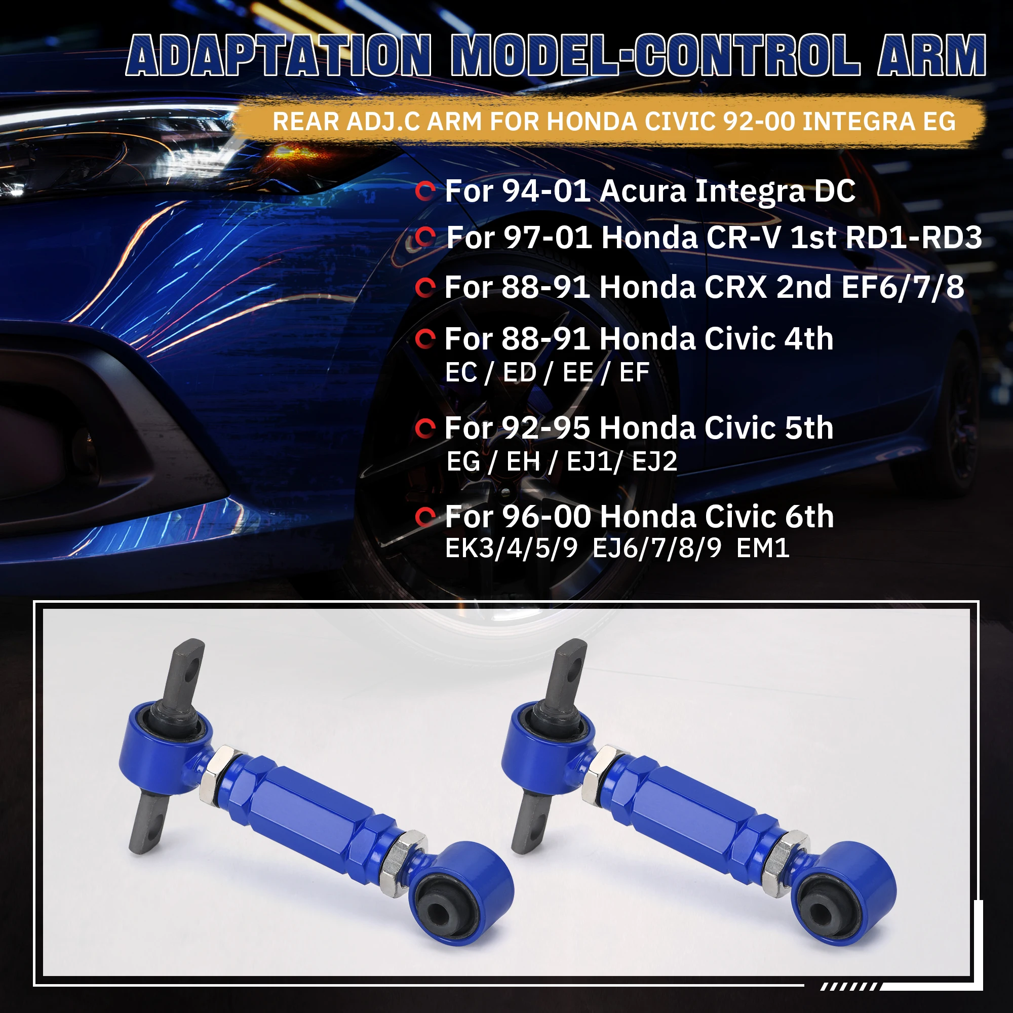 Control Arm Rear Camber Kit LZONE-REAR ADJ.C ARM FOR HONDA CIVIC 92-00 INTEGRA EG REAR ADJUSTABLE CAMBER ARMS KIT JR9802