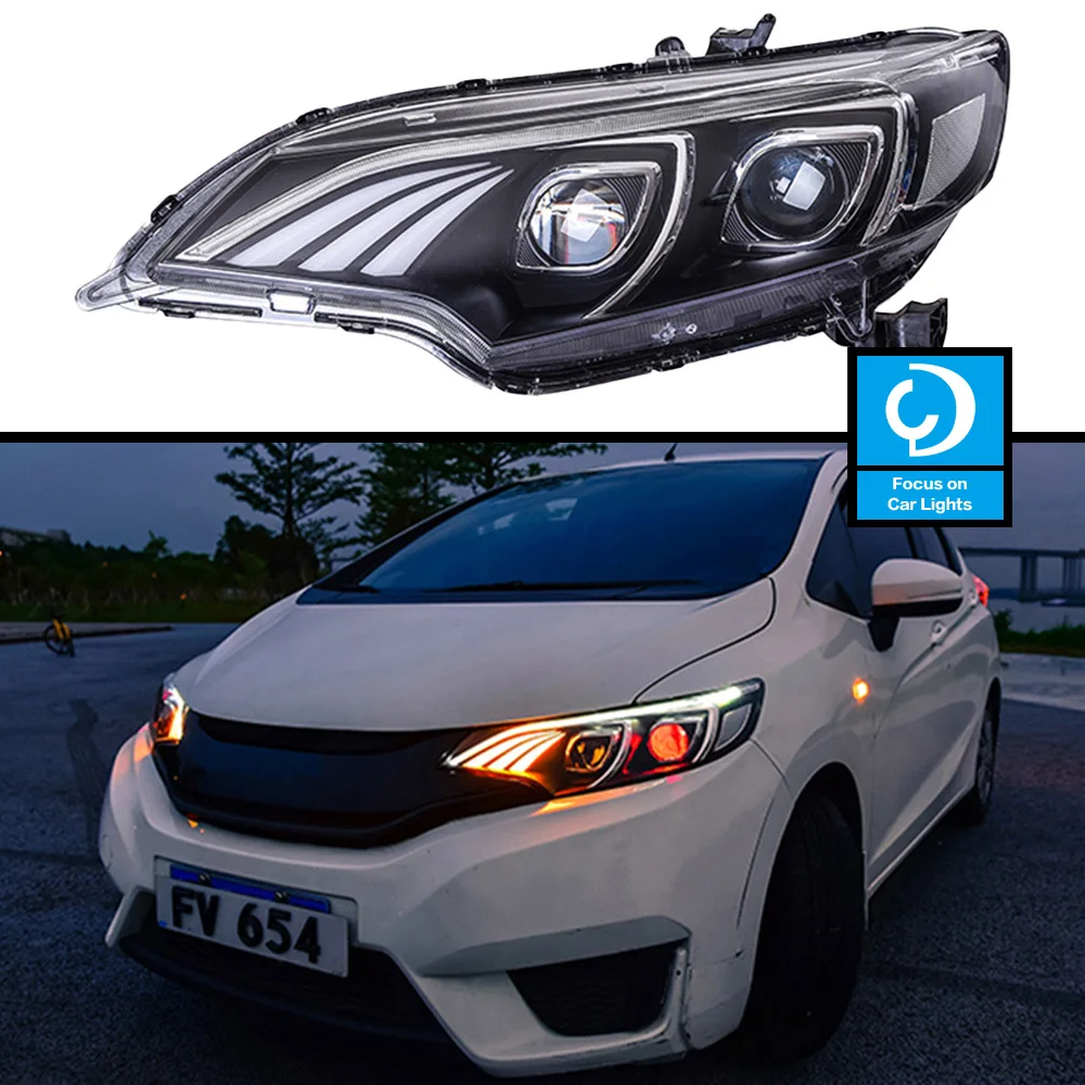 

Автомобильная передняя фара для Honda Jazz Fit GK5 2014-2016, светодиодная фара, Стайлинг, динамический сигнал поворота, автомобильные аксессуары, 2 шт.