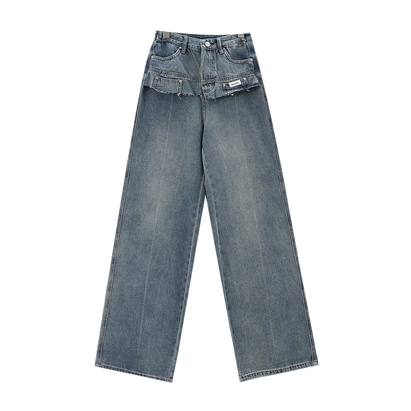 Jeans azzurri da donna tascabili a vita alta pantaloni larghi da strada americani moda larghi vintage 2023 NUOVI pantaloni invernali dritti_voghion.com