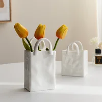Nordic Creative Shopping Basket ceramic mini Vase Bag Decoration Simple Dried Flower Arrangement Vases Table Decor mini pots Art 1