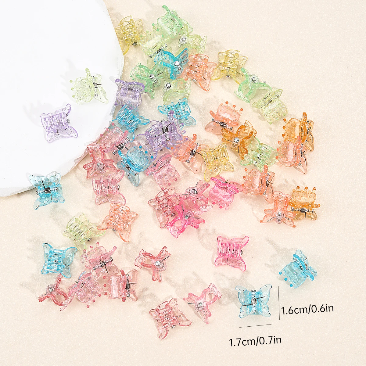 50 Stück Mini-Schmetterlings-Haarspangen – Bunt Gemischt, Kunststoff, Für Damen & Mädchen
