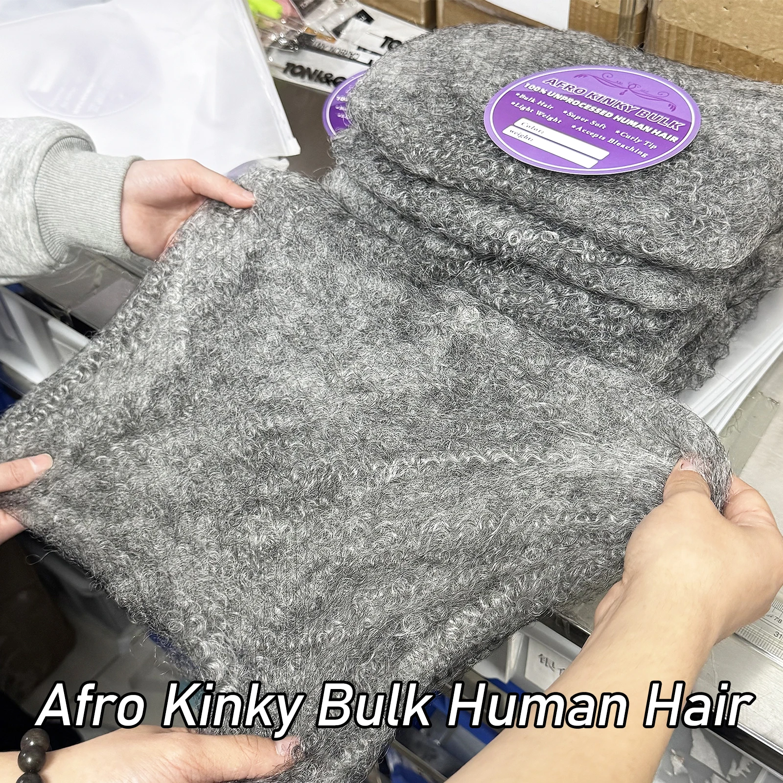 20inch 50gram/pack Grey Afro Kinky Human Hair Bulk Micro Twist Braiding QVR Afro Kinky Human Hair Bulk Dreadlock Loks Extensions 2