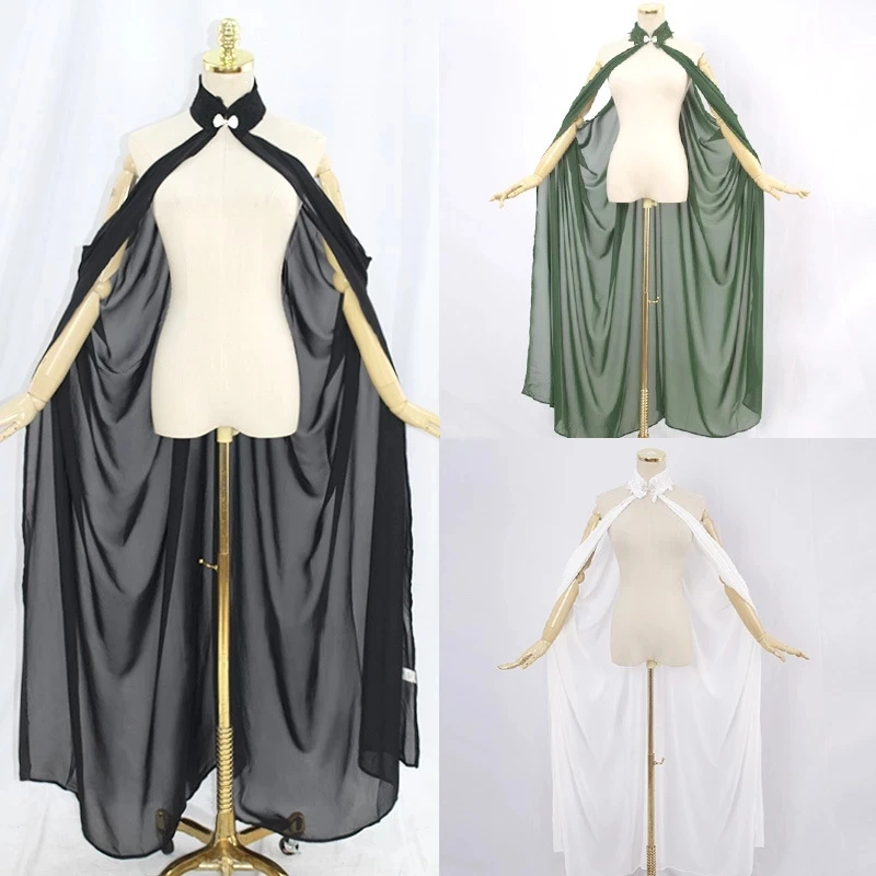 

Women Medieval Fairy Shawl Cape Chiffon Gothic Wicca Robe Black Green Cosplay Victorian Dress Cloak Halloween Costume for Women