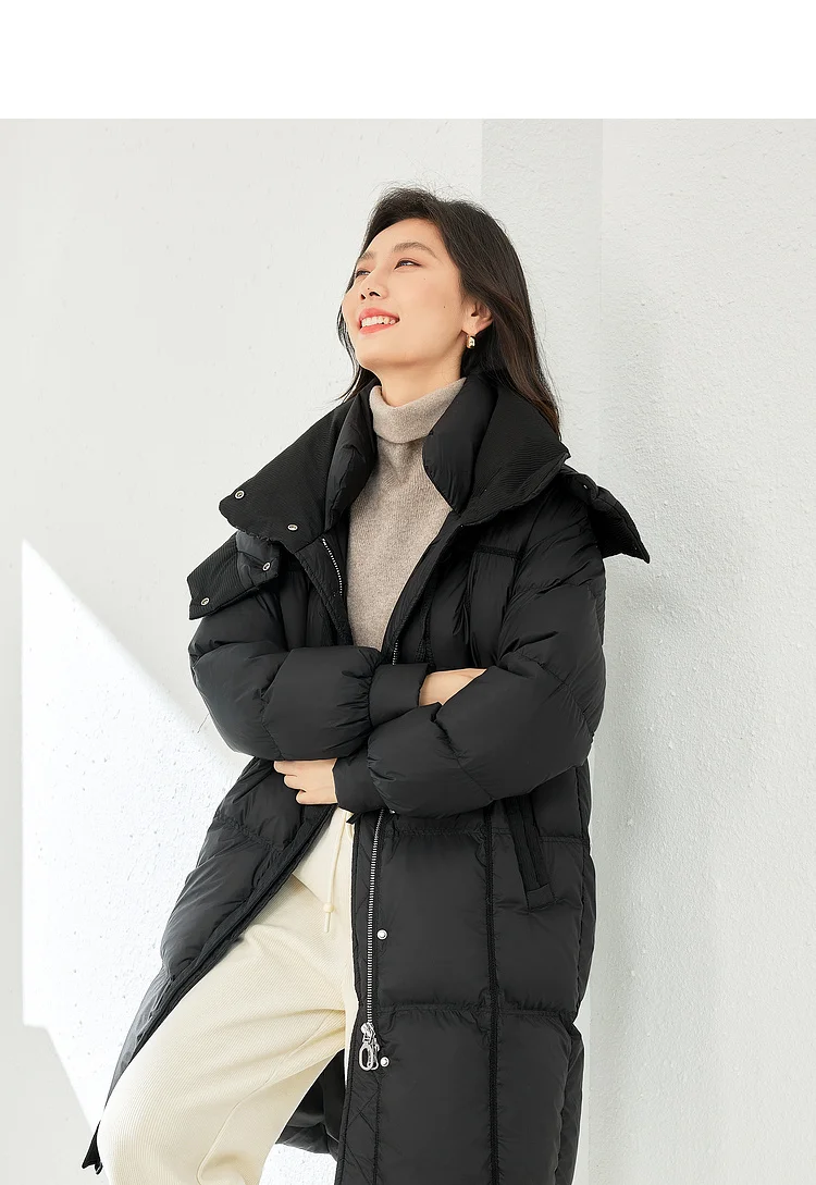 Vimly White Duck Down Puffer Jackets Women Winter Warm Long Down Coat 2023 Windproof High Neck Detachable Hood Outerwear 50636