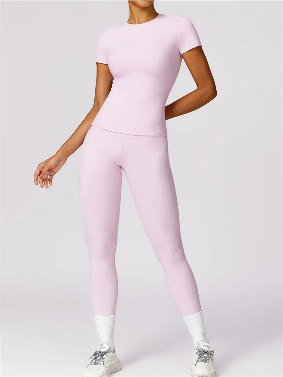 Sports Bra Set Gym Workout Set Yoga Pants Set Yoga Set Fitness Set Sportswear Set Sports Set Seamless Yoga Set Women Short Sleeve Top High Waist Leggings Two Piece Workout Clothes Sports Fitness Gym