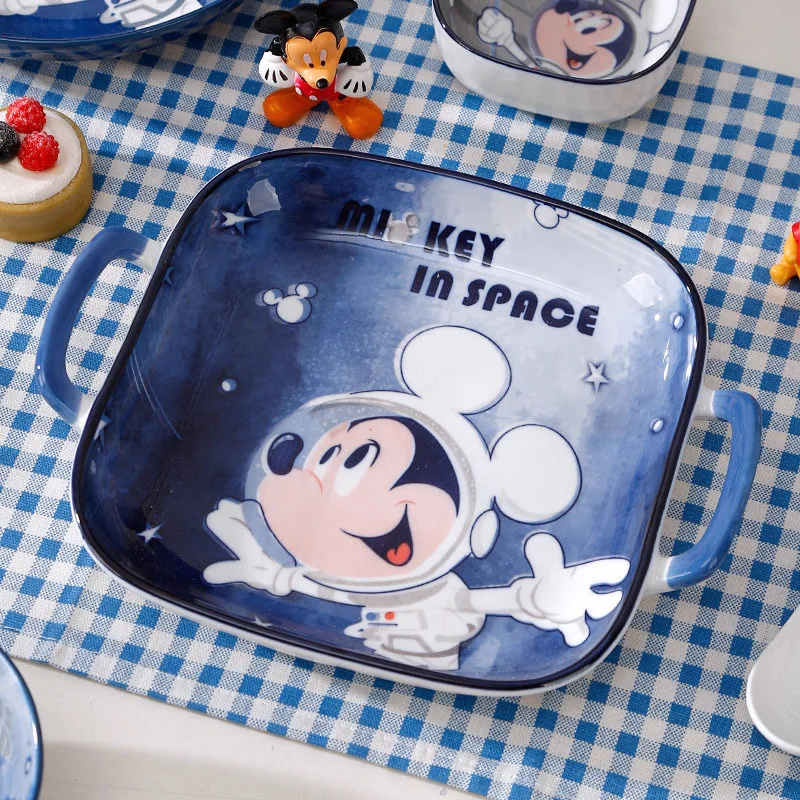 MINISO Disney Mickey Porcelain Bowl Kawaii High Temperature Ramens Bowl Cartoon Large Capacity Tableware Children Ceramics Set 3