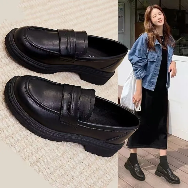 British Style Women's Oxford Shoes Soft Sole Black Genuine Leather Lace-Up Comfortable Work Shoes for Women Office Walking