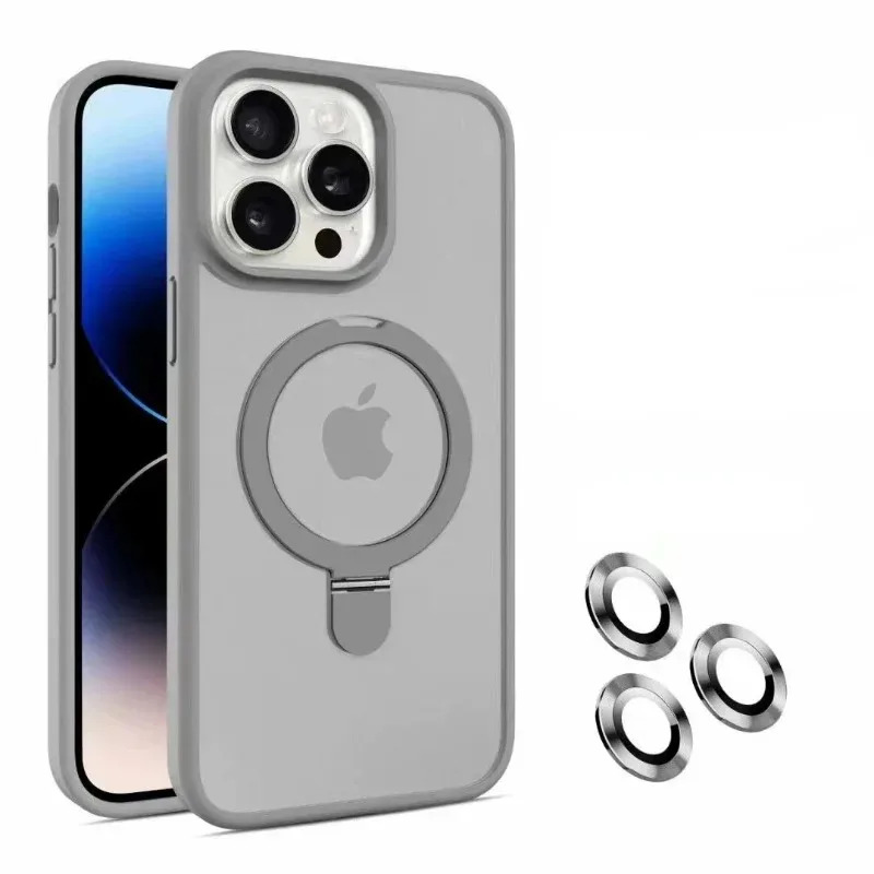 Matte Ring Holder Glass Lens Phone Case For iPhone 16 17 15 14 13 12 11 Pro Max For Magsafe Wireless Magnetic Hard Bumper Cover 4